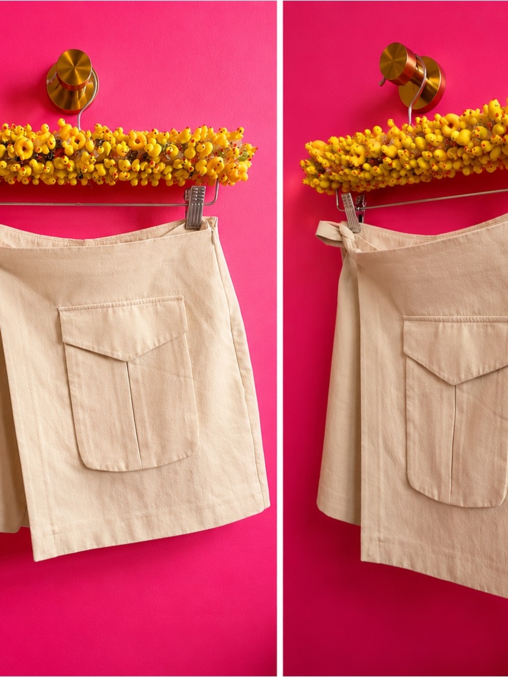 Zara Beige Asymmetrical Mini Skirt with Front Pocket